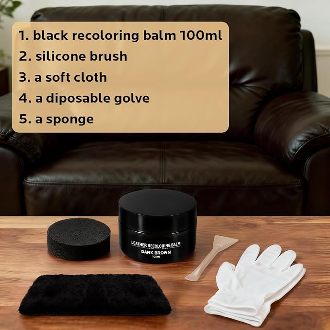 Brown Leather Recoloring Balm: Leather Color Restorer Conditioner, Leather Repair Kits for Vinyl Furniture Sofa Car Seats Shoes - Dye on Scratches Fades Worn Surfaces