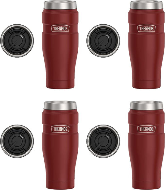 THERMOS Stainless King Vacuum-Insulated Travel Tumbler, 16 Ounce, Rustic Red (Pack of 4)