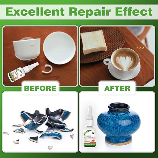 30g Ceramic Glue, Instant Ceramic Super Glue for Porcelain and Pottery Repair, Fast Drying | Heat Resistant | Waterproof Strong Adhesive for Bonding Ceramic, Dishes, Tiles, DIY Crafts