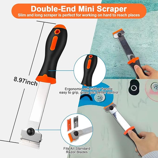 Heavy-Duty & Gentle Scraper Duo Kit | 2-in-1 Metal & Plastic Scraper Set with 20 Blades | Perfect for DIY, Kitchen Stovetop, Window Decals, Bathroom Caulk & Paint Removal
