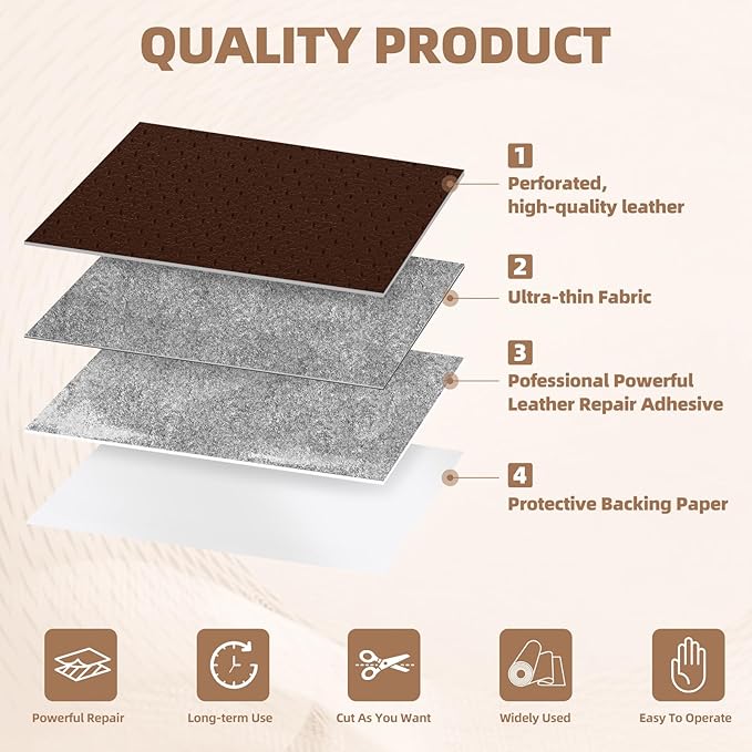 Leather Repair Patch, 17X158 inch Strong Sticky Repair Patch Self Adhesive Waterproof, DIY Large Vinyl Patches for Couches, Furniture, Sofa, Car, Chair (DBrown, 17X158 inch)