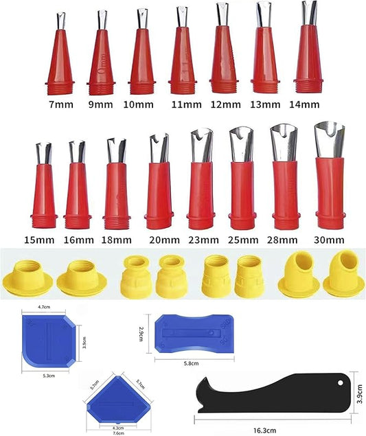 Sausage Caulking Tips 7-23mm Cone Trowel Nozzles Nozzle For Sausage And Bulk Guns Sausage，Stainless steel V-shaped mouth,Glue nozzle + scraper tool set