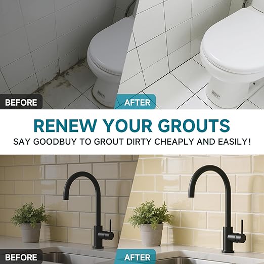 Tile Grout Repair Kit, 2 Pack White Grout Filler for Bathroom, Kitchen, Rstore & Renew Tile Joints Line, Triple Protection, Fast Drying Shower Grout with Tools(White, 10.58oz/300g)