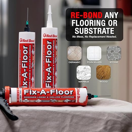 The Original Fix-A-Floor Loose Tile Repair Adhesive - Tile, Porcelain, Ceramic, Marble, Stone & Wood. Custom Tip for All Grout Sizes - Pack of 2 *for Best Results Use The Proven Power of a Caulk Gun*
