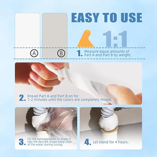 Epoxy Putty 10oz High Strength Filler Metal Wood Tile Ceramic | Strong bonding, fast cure, fits metal wood tile ceramic, moldable sculpt fill clay, waterproof putty stops leaks permanently