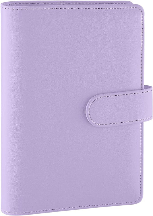 Antner A6 PU Leather Notebook Binder - Refillable 6 Ring for A6 Filler Paper, Loose Leaf Personal Planner Cover With Magnetic Buckle Closure, Purple