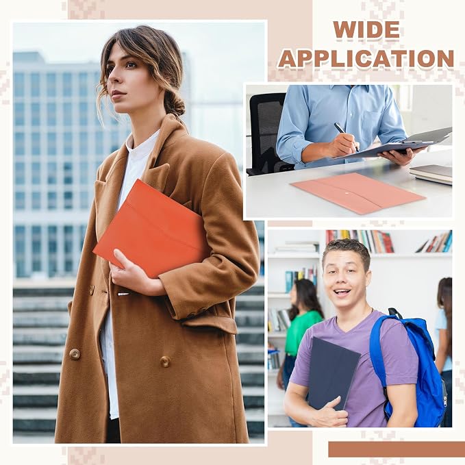 PATIKIL 2Pcs PU Leather A4 File Folder, Document Holder Envelope Waterproof Napa Texture Filing Organizer Portfolio Folder Case with Magnetic Snap Closure for Home Office, Purple, Orange