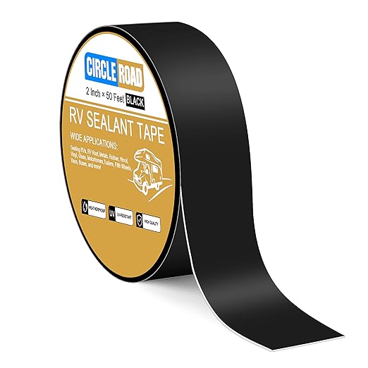 CircleRoad RV Roof Tape Black, 2 Inch X 50 Feet RV Repair Sealant Tape, Stop Camper Roof Leaks, UV-Resistant, Weatherproof and Reliable for Camper, Trailer, Boat (2In-50FT Black)