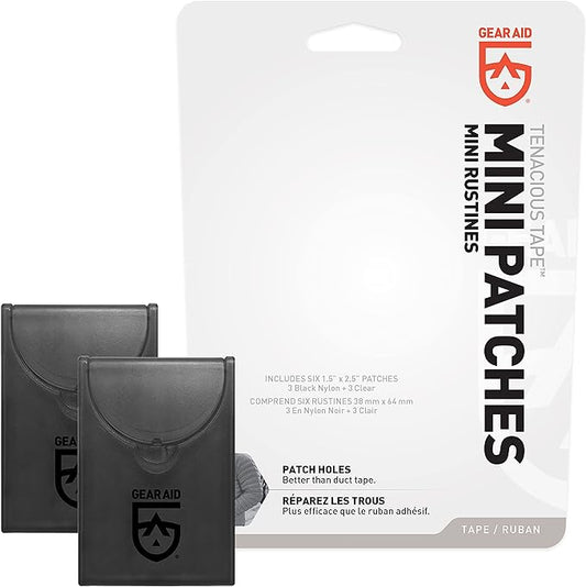 GEAR AID Tenacious Tape Mini Patches with Peel-and-Stick Adhesive to Fix Holes and Tears in Winter Gear, Down Puffer Jackets, Sleeping Bags, Tents, and Rain Gear, Black, 2 Pack
