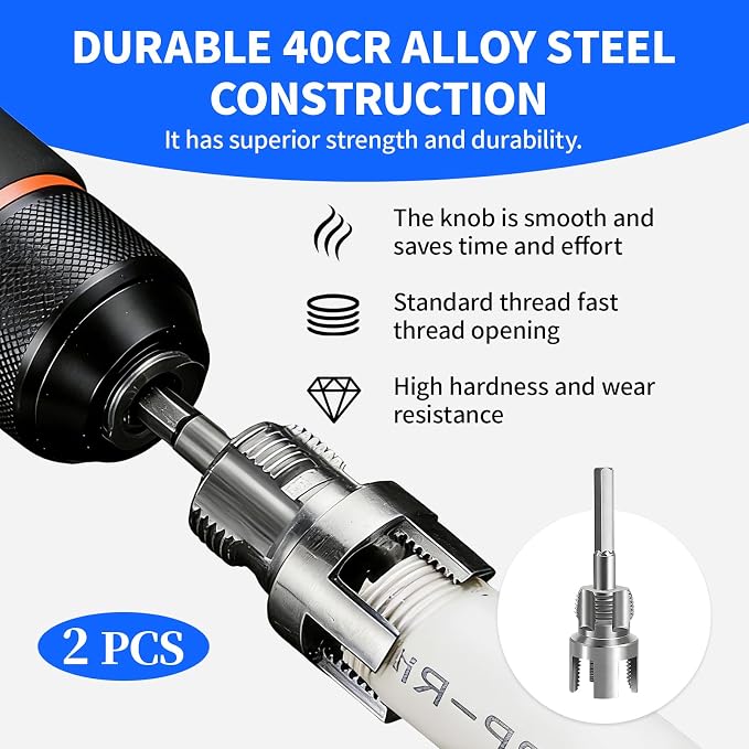PVC Pipe Threader 2Pcs 1/2" 3/4" - Internal & External Threading Tool Set for Drill（Mix 1/2 + 3/4)