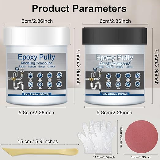 Epoxy Putty 16 oz AB Metal Epoxy Filler for Fast Repair Leaks Underwater High Adhesive Self-Hardening Pool Putty Sculpt Clay for Metal Wood Tile Repairing, Bonding, Sculpting White