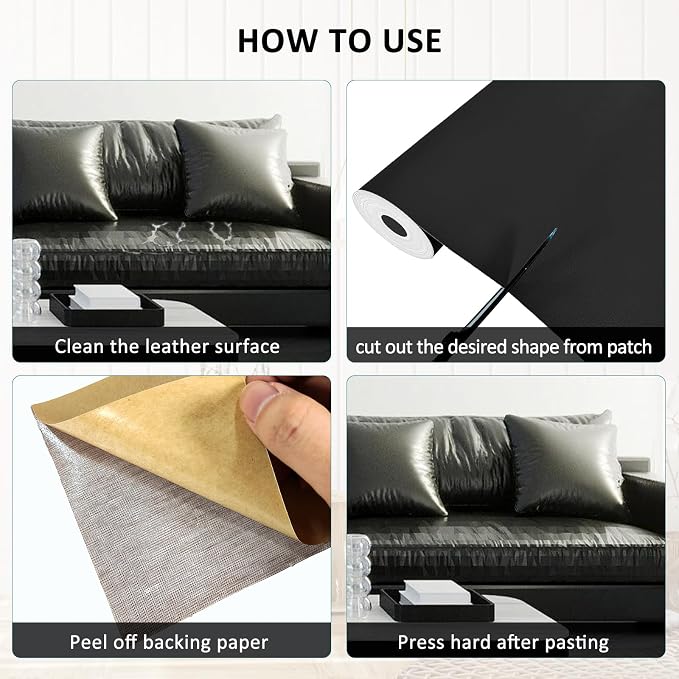 AOOTOOLINK Leather Repair Patch 35X158 Inch Self Adhesive Leather Repair, Large Leather Repair Tape for Couches, Furniture, Car Seats, Cabinets, Sofa, Handbags (Black, 35X158 Inch)