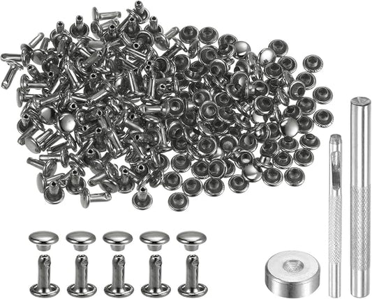 HARFINGTON 100 Sets Leather Rivets 8 x 6mm Metal Double Cap Rivet Snaps Studs Fasteners with 3pcs Setting Tools Rivets for Leather Craft DIY Repair Decoration, Gunmetal