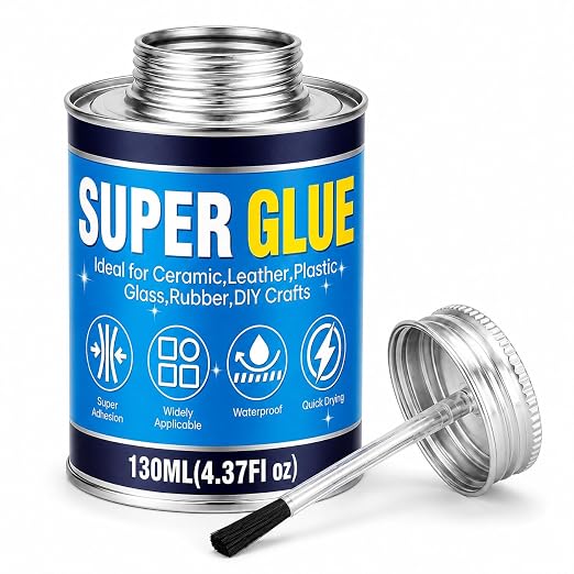 Super Glue with Brush 130ml, All Purpose Clear Strong Adhesive Waterproof Instant Glue Gel for Wood Ceramic Glass Leather Plastic Rubber Metal DIY Crafts Industrial Repairs