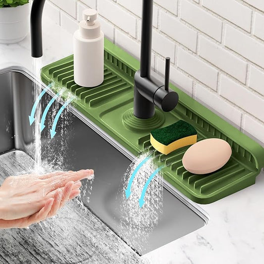 17.7'' Faucet Mat for Kitchen Sink Splash Guard[7° Slope Fast Self-draining][Snap Lock Fit] Folding Kitchen Sink Faucet Mat Splash Guard Kitchen Sink Area Water Splash Guard Behind Faucet Draining Mat