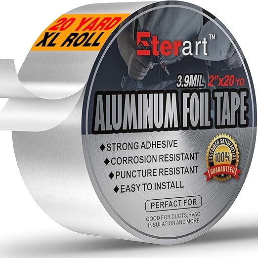 ETERART Heavy-Duty Aluminum Foil Duct Tape - 2" x 20 Yds, High-Temp Seal for HVAC, Dryer Vents & Insulation, Stops Air Leaks & Resists Extreme Heat for Home Repair, Silver