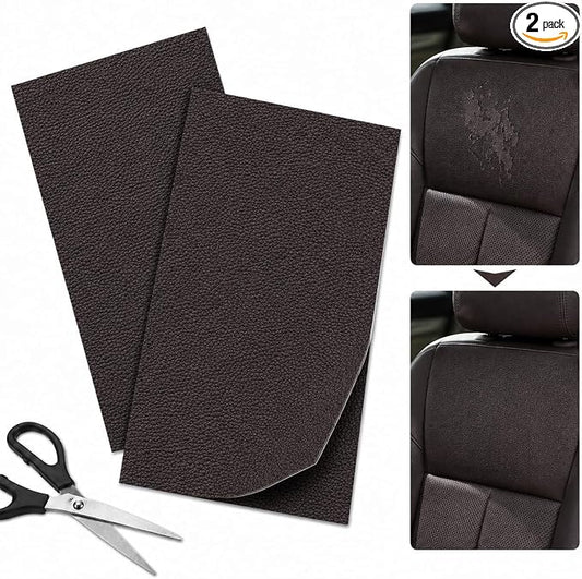2PCS 8×4 Inch PU Leather Patch for Car Seat Repair, Self-Adhesive Leather Repair Patch Tape for Vinyl Leather Upholstery, Car Seat Furniture Repair Kit (Deep Coffee)