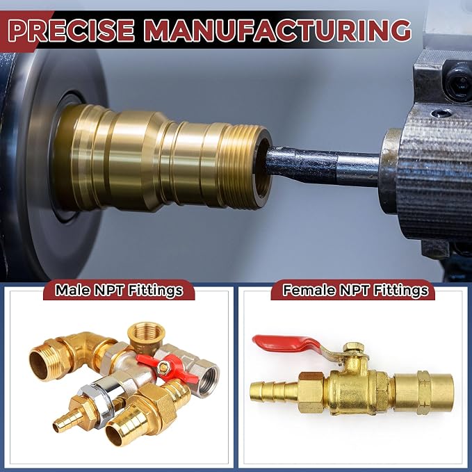 Pack of 1 Solid Brass Hose Barb Fittings 1/4" Hose Barb to 1/8" NPT Male Fittings for Home Machines, Massage Bathtubs, Air Compression and Irrigation Systems
