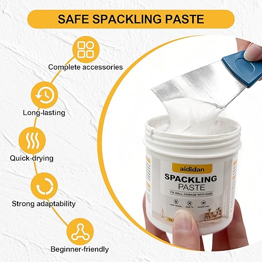 Drywall Repair Kit, 12.2oz Wall Patch Repair Kit, Spackle Wall Repair with Wall Patches/Sanding Sponge/Putty Knife/Scrapers/Gloves, Wall Mending Agent, Wall Surface Hole Fill Quick and Easy Solution