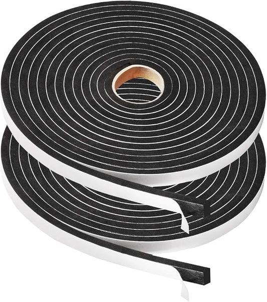 2 Rolls Foam Tape Weatheratrip for Door Window Insulation, Single Sided Foam Strips Adhesive, High Density Foam Seal Tape, Closed Cell Foam Seal Strip Tape(1/2"Wx1/4"Tx32FT, Black)