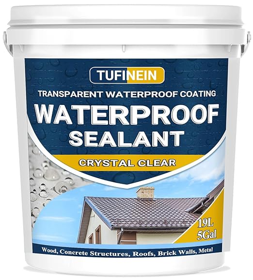 Waterproof Sealant 5 Gallon Clear, TUFINEIN Transparent Waterproof Coating Water-Based Invisible Agent Roofs, Walls, Garden, Terraces Indoor & Outdoor