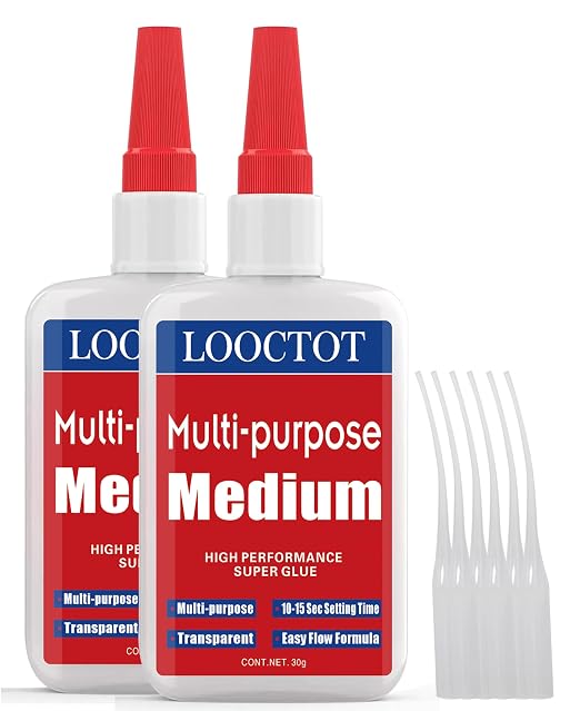LOOCTOT 60g(2.12 oz) Medium CA Glue Premium Adhesive. All Purpose,Quick Drying Super Glue, for Wood, Metal, Model Kit, Home Repair, DIY.Quick-Dry Waterproof Clear