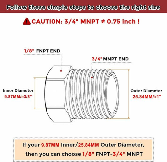Packs of 2, 3/4" Male NPT NPT1/8" FeMale NPT Solid 304 Stainless Steel Hex Bushing, Hose Fittings Adapter Reducer for Bathroom Remodel, Tool Extensions