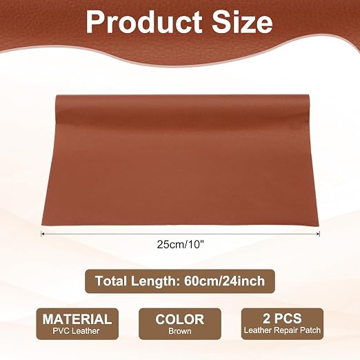 PATIKIL Leather Repair Patch, 2 Pack 10 x 24 Inch Self-Adhesive Vinyl Patch Furniture Tape Repair Kit for Sofas Couches Stools Chairs Cabinets Bags, Brown