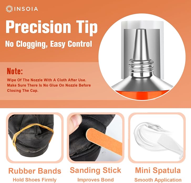 INSOIA Shoe Glue Sole Repair Kit 29.5 MLx 2, Heavy Duty Clear Shoe Adhesive, Waterproof, Flexible, for Sneakers, Boots, Leather, Rubber, Canvas, heel, Patch and More - Cement Dries Within 24 Hrs