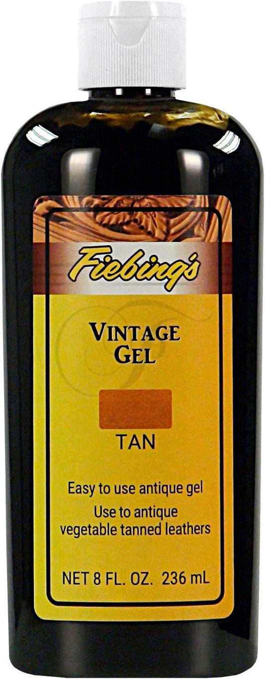 Fiebing's Vintage Gel (8 oz, Tan) - Antiquing & Restoration Gel for Contrasted Accent Finish on Smooth & Tooled Leather Boot, Shoe, Purse, Belt - Two-Toned Effect Emphasizes Leathercraft Embossing