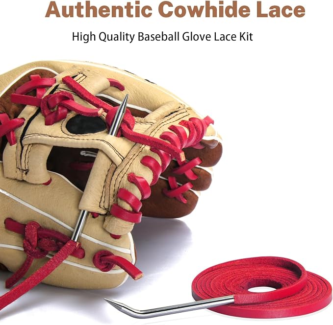 Softball Baseball Glove Lace, Mitt Lace Repair Kit Includes 2 Leather Laces and Lacing Needle for Catcher's Glove