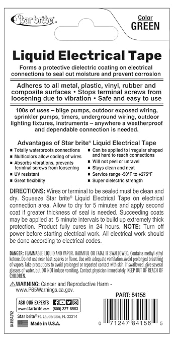 STAR BRITE Liquid Electrical Tape - Superior Adhesion and Flexible Protection for Frayed Cables, Terminals, and Electric Splices