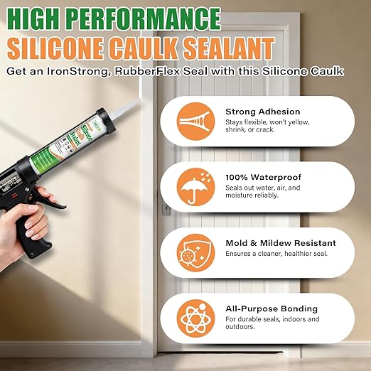 SHIELDOM Silicone Caulk for Kitchen & Bathroom, Clear Silicone Sealant 100% Waterproof Caulk & Seal with Caulking Tool Stronger Adhesion, Shrink & Crack Proof All Purpose for Window, Door & More 14 oz