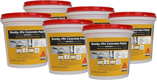 SIKA Sikacryl Ready-Mix Concrete Patch, Gray, Textured, 1 qt (6 Pack) - Durable Repair for Spalls and Cracks in Concrete and Masonry, Easy Cleanup, Acrylic-Based