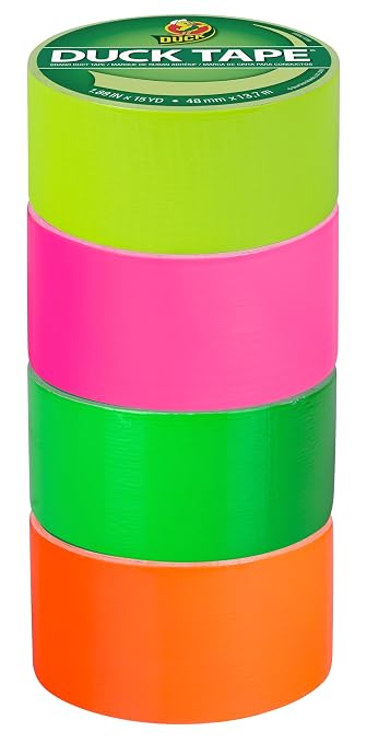 Duck Tape Brand Neon Color Duct Tape, Assorted Bright Tape Colors for Arts & Crafts, Repairs, Color-Coding and DIY Projects, 4-Rolls