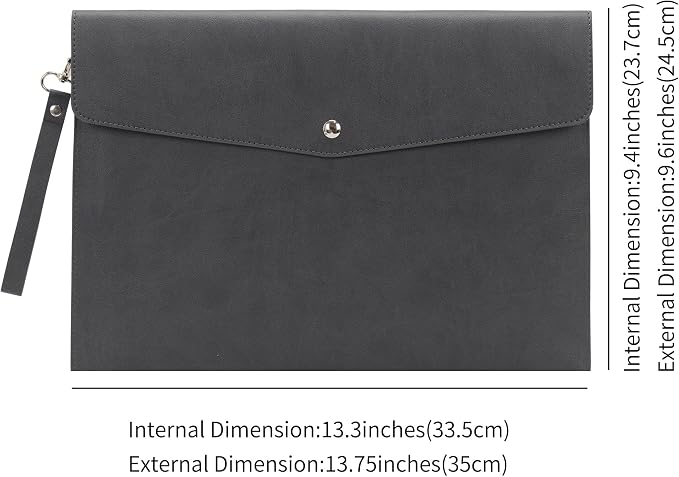 Wonderpool A4 Premium Faux Leather Envelope Documents Multifunction Folders Stationery Bag -Portfolio File for Paper Letter Stationery Organizer and Tablet Case PC Sleeve (Dark Gray)