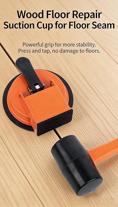 Upgraded Heavy Duty Floor Gap Fixer Tool, Enhanced Vacuum Suction Cup，Strong Suction Cup Laminate Flooring Gap Closer, Iron Base Repair Kit for Wood, Vinyl, Tile Floors (Orange+Rubber Mallet)