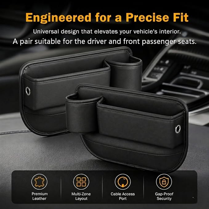 2 Pack Leather Car Seat Gap Organizer Filler with Cup Holder | PVC Leather Seat Gap Filler, Universal Front Seat Storage Box for Cell Phones, Wallets, Keys, Cards, Interior Accessories