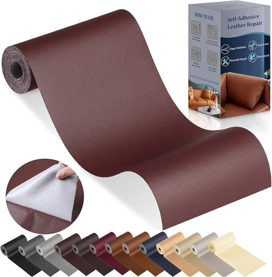 YAFLC Leather Repair Patch for Furniture, 4" x 63" Self Adhesive Leather Repair Kit Vinyl Repair Tape for Car Seat Sofa Jackets Couches Chair Dark Red