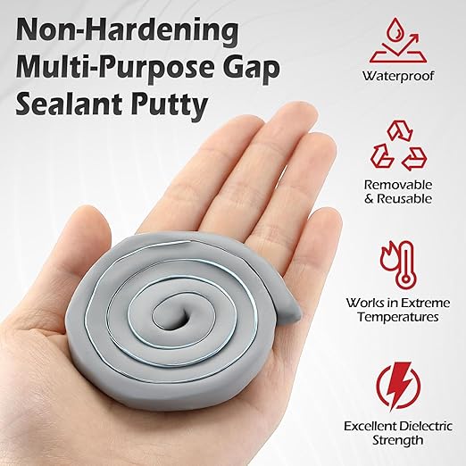 Moldable Silicone Putty, Non Hardening Multi Purpose Duct Seal Compound for Metal, Glass, Wood, Ceramic, Crafts, Heat Resistant and Waterproof, 1.5 ft x 0.32 in(Grey,4 Pack)
