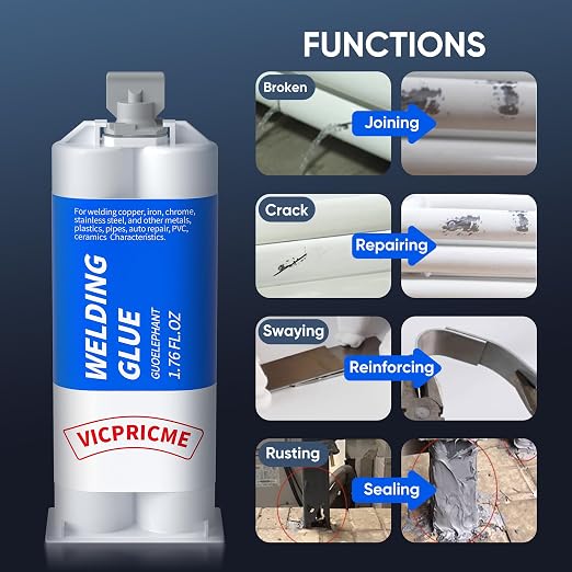 Metal Glue,Heavy Duty Repair for Metal, Plastic, Wood, Steel. 3 Pack | Heavy-duty liquid metal repair: cold-welding, high-temp resistant, high strength, drillable/sandable; sets 30 min, cures 24h.