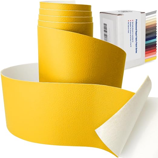 3 X 60 inch Self Adhesive Leather Repair Patch, Yellow Leather Repair Tape for Furniture, Adhesive Leather Patch for Car Seat Repair, Leather Repair Kit for Couch (Yellow)