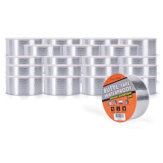 TAPEBEAR Butyl Tape Waterproof Sealing Tape Aluminum Foil Tape, for RV Repair, Window, Silicone, Glass & EDPM Roof Leak Patching, Boat and Pipe Sealing, Silver, 2inch x16feet,20rolls