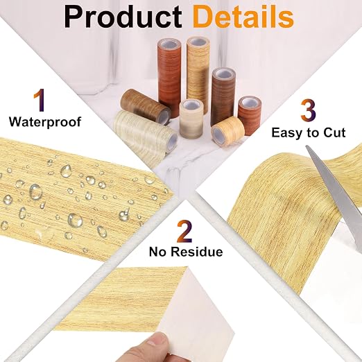 PATIKIL Wood Grain Tape 2.2" x 15 Ft, Self-Adhesive Wood Texture Repair Tape Realistic Wood Effect Contact Paper Patch for Furniture Cabinets Floor Walls Home Decoration, Yellow Oak