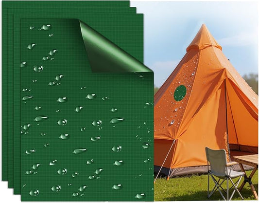 Waterproof Self-Adhesive Fabric Repair Tape - Tent Repair Kit,4pcs Nylon Fabric Patches for Jacket, Clothes, Puffer Down Jacket,Sleeping Bag, Outdoor Gear Tenacious Repairs Tape, Green