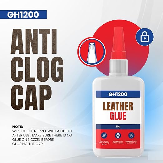 GH1200 Leather Glue Repair - 20g x 2 PCs Strong Upholstery Glue for Cars - Clear for Crack & Patch Repair - Flexible Bonds Waterproof Leather Adhesive for Purses, Jackets, Bags, Shoes and More