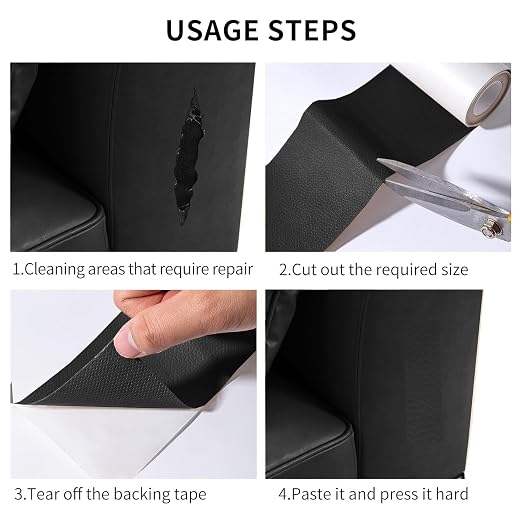 Self Adhesive Leather Repair Patch, 4 x 60 inch Leather Repair Tape, Leather Patches for Furniture, Car Seat,Vinyl Leather Repair Kit for Office Chairs, Couch, Sofa, Luggage (Black)