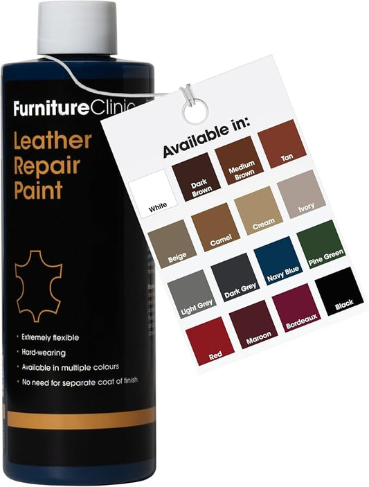 Furniture Clinic Leather Repair Paint | 2-in-1 Seal and Color | Use on Scratches, Tears, and Holes in Car Seats, Furniture | Quick and Easy Leather Repair Kit for Furniture (Navy Blue, 500ml / 17oz)