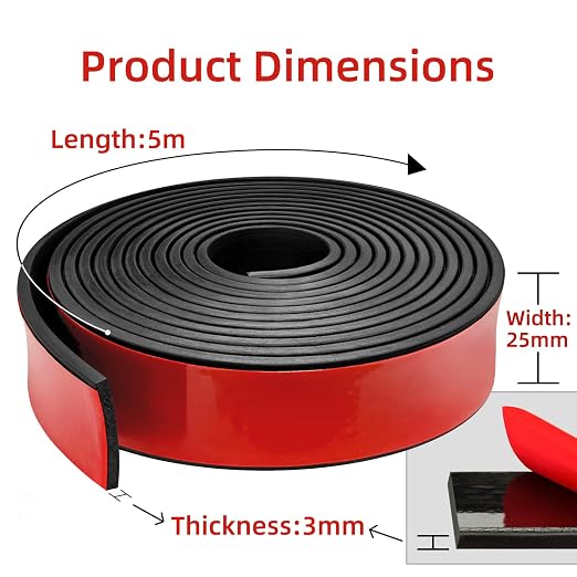 WELSTIK 1" x 1/8" Adhesive Solid Rubber Strip (16.4Ft) | Heavy Duty Neoprene Gasket Roll | Waterproof Red Film Weather Stripping for Gutter Leak, Door Crash Pad, Washer Vibration & DIY Seals