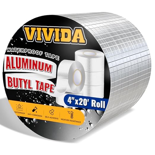 VIVIDA Aluminum Butyl Tape 4" × 20', Waterproof Aluminum Foil Butyl Sealing Tape for Outdoor Use, Corrosion Resistant, Repair for Metal Roof, RV, Windows, 1 Roll